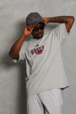 ERKEK Oversize Baskılı Bisiklet Yaka T-Shirt - Gri - Görsel 2