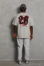 ERKEK Oversize Baskılı Bisiklet Yaka T-Shirt - Gri - Görsel 3