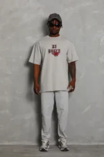 ERKEK Oversize Baskılı Bisiklet Yaka T-Shirt - Gri - Görsel 4