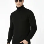 Tam Boğazlı Balıkcı Yaka Triko Kazak Yumuşak Dokulu Pamuklu Ince Dokuma Uzun Kollu - Siyah