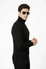 Tam Boğazlı Balıkcı Yaka Triko Kazak Yumuşak Dokulu Pamuklu Ince Dokuma Uzun Kollu - Siyah - Görsel 2