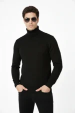 Tam Boğazlı Balıkcı Yaka Triko Kazak Yumuşak Dokulu Pamuklu Ince Dokuma Uzun Kollu - Siyah - Görsel 3