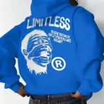 Erkek Premium Baskılı Kapşonlu Sweatshirt Üç İplik İçi Pamuklu Kanguru Cepli - Saks Mavisi