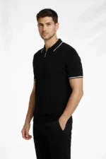 Erkek Triko Tişört Fermuar Yakalı Kısa Kol T-Shirt 3’lü Set Bej-Beyaz-Siyah - Görsel 4