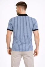 Erkek Polo Yaka Çizgili Tişört Kısa Kol Düğmeli Yazlık T-Shirt - Bebek Mavisi - Görsel 2