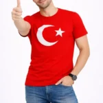 Erkek T-Shirt Kısa Kol Bisiklet Yaka Ay Yıldız Bayrak Baskılı Tişört - Kırmızı