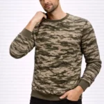 Erkek Kamuflaj Desenli 2 İplik 4 Mevsim Uzun Kollu Bisiklet Yaka Sweatshirt - Kamuflaj