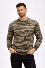 Erkek Kamuflaj Desenli 2 İplik 4 Mevsim Uzun Kollu Bisiklet Yaka Sweatshirt - Kamuflaj - Görsel 3