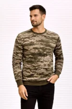 Erkek Kamuflaj Desenli 2 İplik 4 Mevsim Uzun Kollu Bisiklet Yaka Sweatshirt - Kamuflaj - Görsel 4