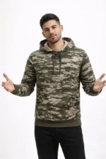 Erkek Kamuflaj Desenli 2 İplik 4 Mevsim Kapüşonlu Kanguru Cepli Hoodie Sweatshirt - Kamuflaj - Görsel 4