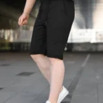 Erkek Diagonel Kumaş Duble Paça Cepli Bağcıklı Bel Lastikli ŞORT - Siyah