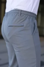 Erkek Diagonel Kumaş Duble Paça Cepli Bağcıklı Bel Lastikli ŞORT - Gri - Görsel 2