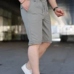 Erkek Diagonel Kumaş Duble Paça Cepli Bağcıklı Bel Lastikli ŞORT - Mint Yeşili