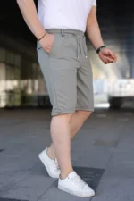 Erkek Diagonel Kumaş Duble Paça Cepli Bağcıklı Bel Lastikli ŞORT - Mint Yeşili