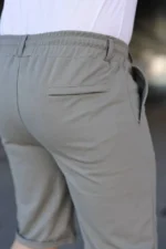 Erkek Diagonel Kumaş Duble Paça Cepli Bağcıklı Bel Lastikli ŞORT - Mint Yeşili - Görsel 2