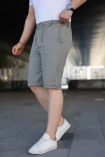 Erkek Diagonel Kumaş Duble Paça Cepli Bağcıklı Bel Lastikli ŞORT - Mint Yeşili - Görsel 3