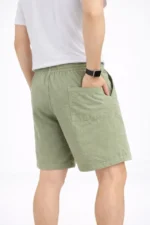 Erkek Keten Kumaş Cepli Rahat Kesim Bel Lastikli Şort - Mint Yeşili - Görsel 2
