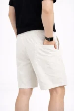 Erkek Keten Kumaş Cepli Rahat Kesim Bel Lastikli Şort - Beyaz - Görsel 4
