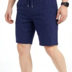 Erkek Keten Kumaş Cepli Rahat Kesim Bel Lastikli Şort - Lacivert