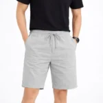 Erkek Keten Kumaş Cepli Rahat Kesim Bel Lastikli Şort - Gri