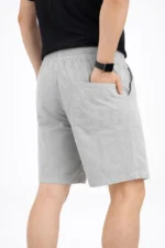 Erkek Keten Kumaş Cepli Rahat Kesim Bel Lastikli Şort - Gri - Görsel 4