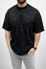 Erkek Premium Tişört OSY Yumuşak Dokulu Yıkamalı Oversize T-Shirt - Siyah - Görsel 3