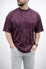 Erkek Premium Tişört OSY Yumuşak Dokulu Yıkamalı Oversize T-Shirt - Bordo