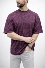 Erkek Premium Tişört OSY Yumuşak Dokulu Yıkamalı Oversize T-Shirt - Bordo - Görsel 2