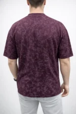 Erkek Premium Tişört OSY Yumuşak Dokulu Yıkamalı Oversize T-Shirt - Bordo - Görsel 3