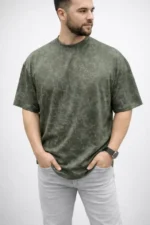 Erkek Premium Tişört OSY Yumuşak Dokulu Yıkamalı Oversize T-Shirt - Haki - Görsel 2