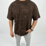 Erkek Premium Tişört OSY Yumuşak Dokulu Yıkamalı Oversize T-Shirt - Kahverengi