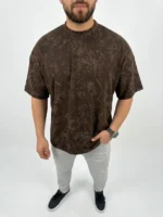 Erkek Premium Tişört OSY Yumuşak Dokulu Yıkamalı Oversize T-Shirt - Kahverengi