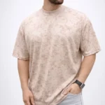 Erkek Premium Tişört OSY Yumuşak Dokulu Yıkamalı Oversize T-Shirt - Bej