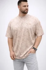 Erkek Premium Tişört OSY Yumuşak Dokulu Yıkamalı Oversize T-Shirt - Bej