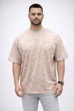 Erkek Premium Tişört OSY Yumuşak Dokulu Yıkamalı Oversize T-Shirt - Bej - Görsel 2