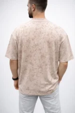 Erkek Premium Tişört OSY Yumuşak Dokulu Yıkamalı Oversize T-Shirt - Bej - Görsel 4