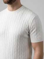 Erkek Yazlık Triko Dokuma Tişört Kısa Kol Bisiklet Yaka Örgü Desenli T-Shirt - Beyaz