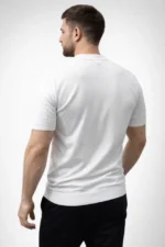 Erkek Yazlık Triko Dokuma Tişört Kısa Kol Bisiklet Yaka Örgü Desenli T-Shirt - Beyaz - Görsel 4