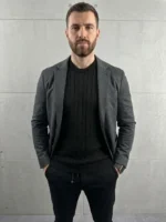 Erkek Yazlık Triko Dokuma Tişört Kısa Kol Bisiklet Yaka Örgü Desenli T-Shirt - Siyah - Görsel 4