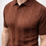 Erkek Yazlık Triko Dokuma Tişört Kısa Kol Polo Yaka T-Shirt - Kahverengi
