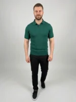Erkek Yazlık Triko Dokuma Tişört Kısa Kol Polo Yaka T-Shirt - Koyu Yeşil - Görsel 2