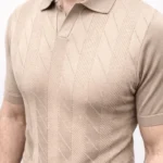Erkek Yazlık Triko Dokuma Tişört Kısa Kol Polo Yaka T-Shirt - Bej
