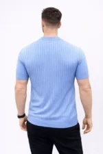 Erkek Kısa Kol Fitilli Triko T-Shirt Yazlık Hakim Yaka Tişört - Bebek Mavisi - Görsel 2