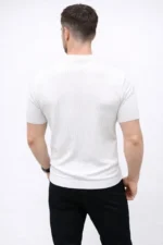 Erkek Kısa Kol Fitilli Triko T-Shirt Yazlık Hakim Yaka Tişört - Beyaz - Görsel 2