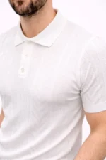 Erkek Yazlık Triko Tişört Kısa Kol Polo Yaka Düğmeli T-Shirt - Beyaz