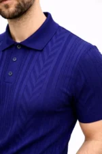 Erkek Yazlık Triko Tişört Kısa Kol Polo Yaka Düğmeli T-Shirt - Lacivert