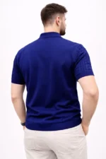 Erkek Yazlık Triko Tişört Kısa Kol Polo Yaka Düğmeli T-Shirt - Lacivert - Görsel 3