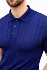 Erkek Yazlık Triko Tişört Kısa Kol Polo Yaka Düğmeli T-Shirt - Lacivert - Görsel 4