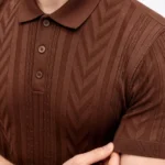 Erkek Yazlık Triko Tişört Kısa Kol Polo Yaka Düğmeli T-Shirt - Kahverengi