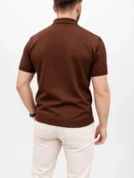 Erkek Yazlık Triko Tişört Kısa Kol Polo Yaka Düğmeli T-Shirt - Kahverengi - Görsel 3